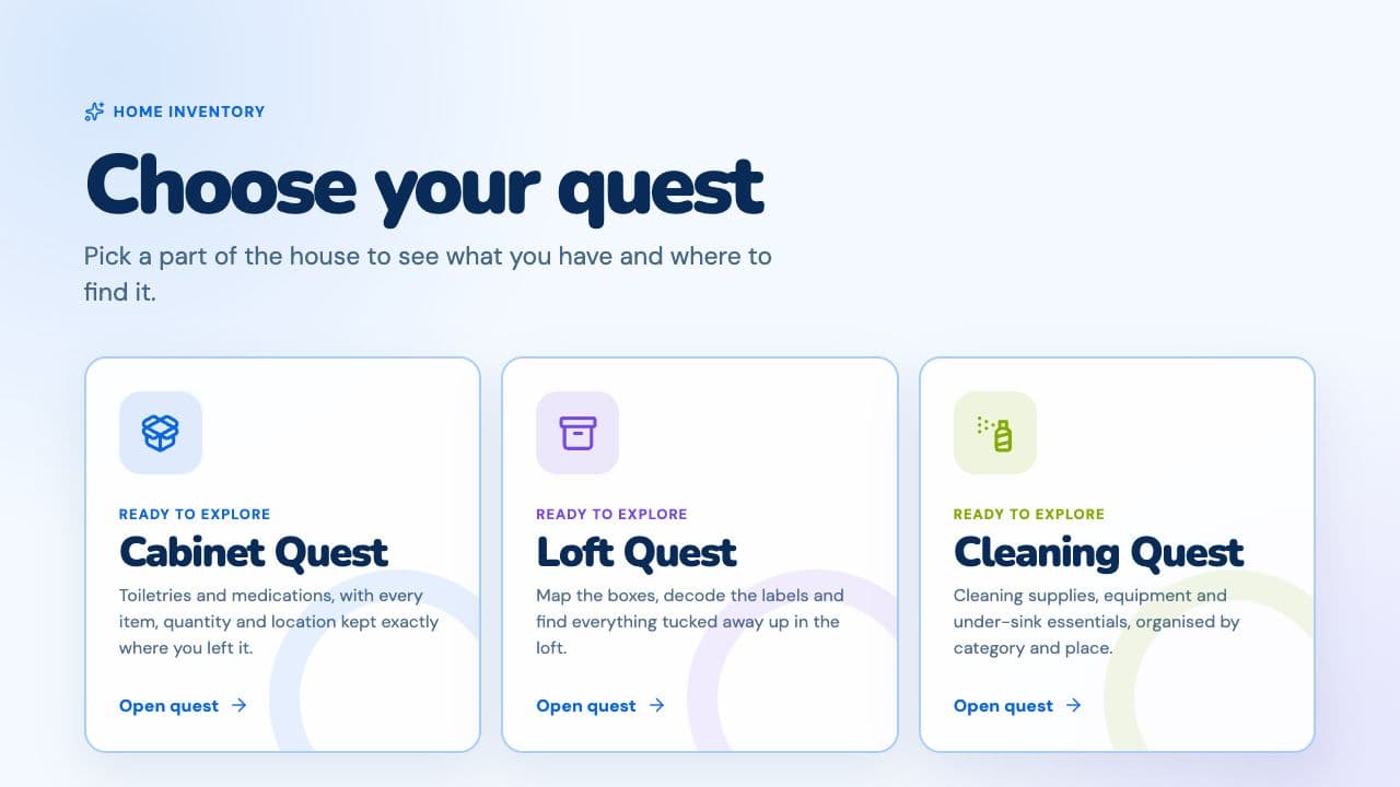 Home Inventory navigation screen. No household records are shown.