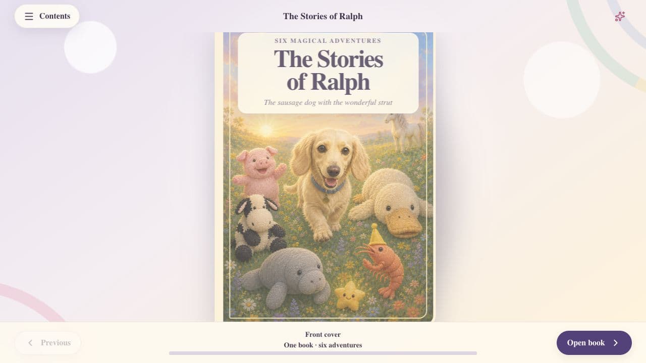 The Stories of Ralph reader interface, shown without personal dedications or private references.