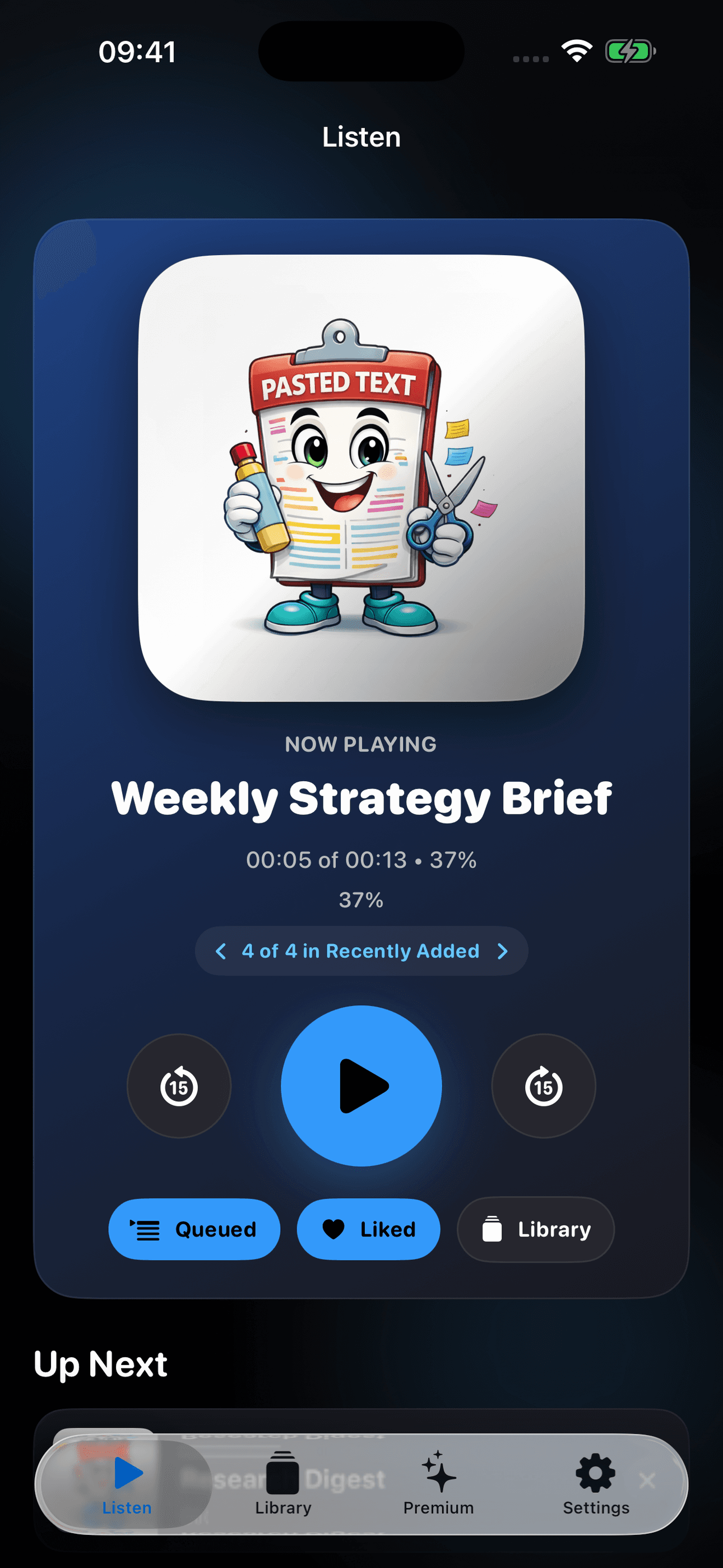 Hearfolio audio-study app listen screen